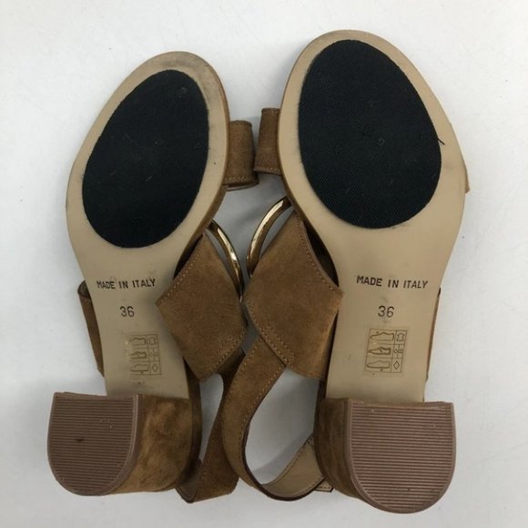 Browns tan metal gold ring sandals block heel size 6 - Picture 3 of 14